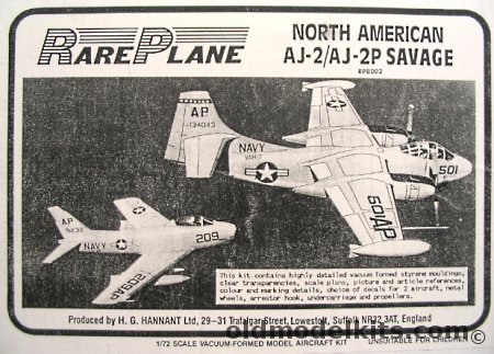 Rareplane 1/72 North American AJ-2 / AJ-2P Savage, RP8002 plastic model kit